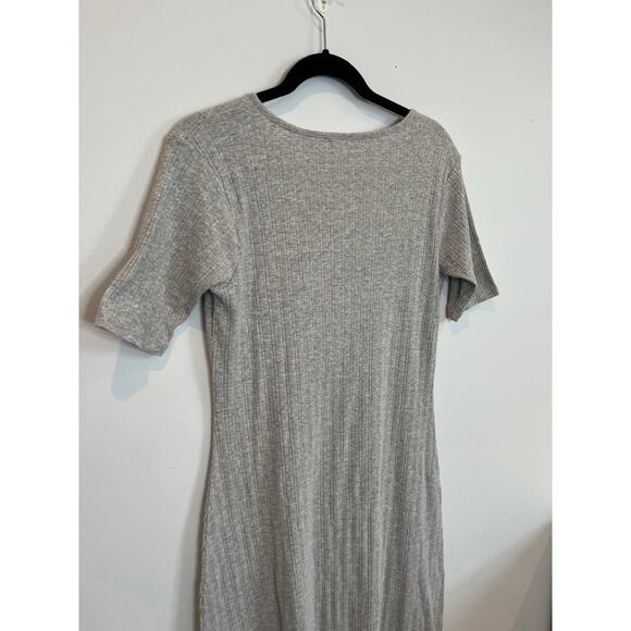 Stitch Drop Henley Dress Women M Gray Ribbed‎ Short Sleeve Midi Bodycon - Picture 3 of 8